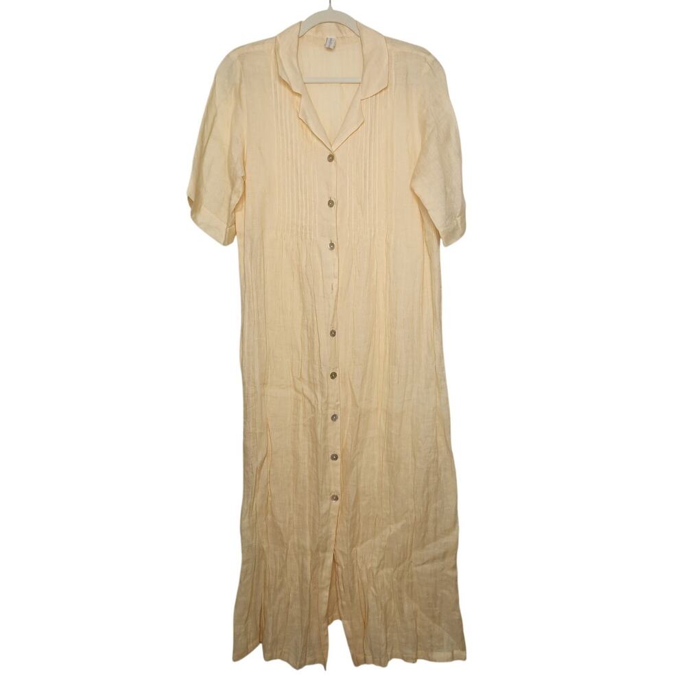 Vintage Succhi Irish Linen Butter Yellow Maxi Dress Boho Fairy Whimsy Beach